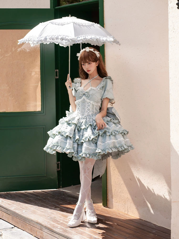 OCELOT~Puff Rose~Sweet Lolita OP Princess Bow Trailing Lolita Dress   