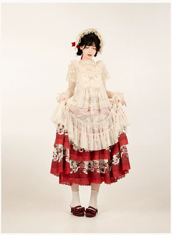 With PUJI~Letters and Poetry~Classic Lolita Tulle Over-Skirt for Summer
