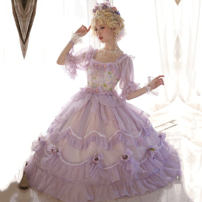 Cat Fairy~Miss Molly~Wedding Lolita Short Sleeved Chiffon OP S purple 