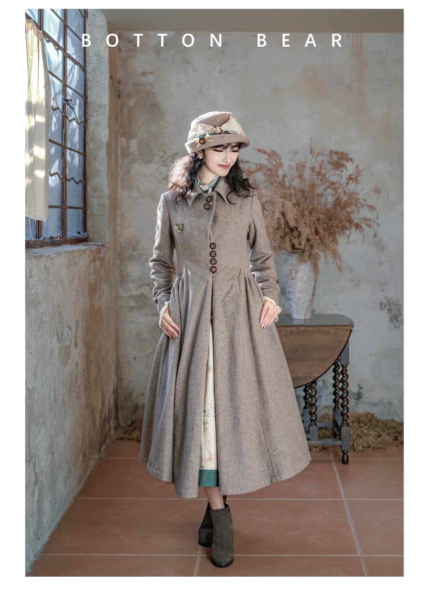 Button Bear - Winter Lily Bell - Classic Lolita Bust-Supporting JSK, Long Waisted Coat 44351:804193