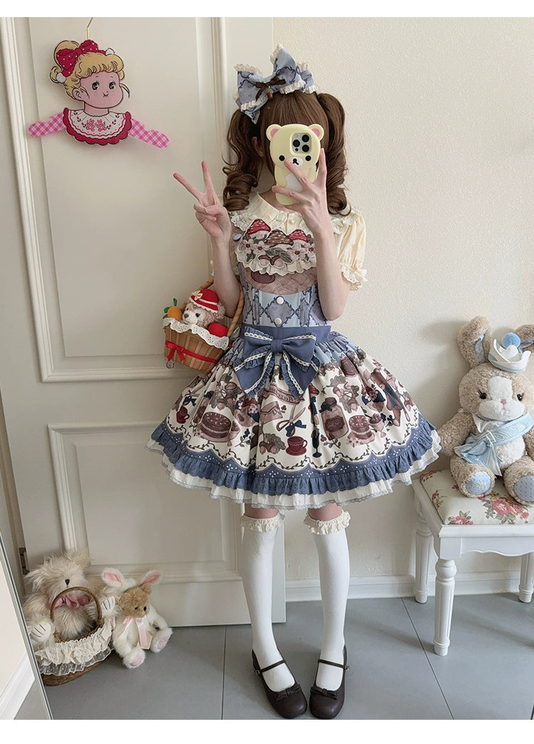 Spireme Cat - Hazelnut Bear - Kawaii Lolita Dress, Bear & Dessert Print