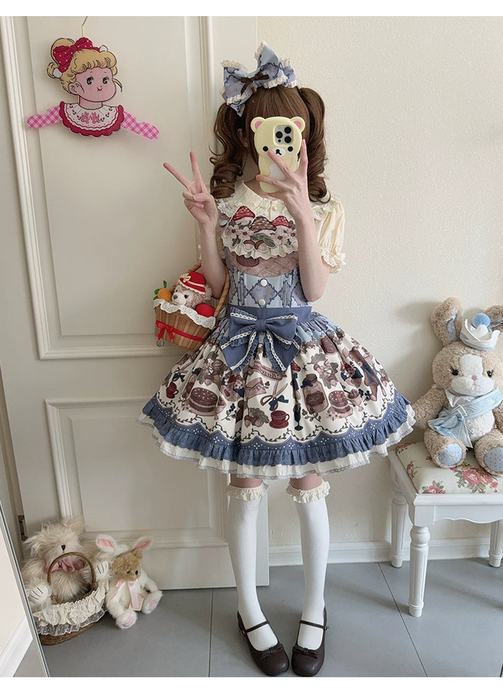 Spireme Cat - Hazelnut Bear - Kawaii Lolita Dress, Bear & Dessert Print