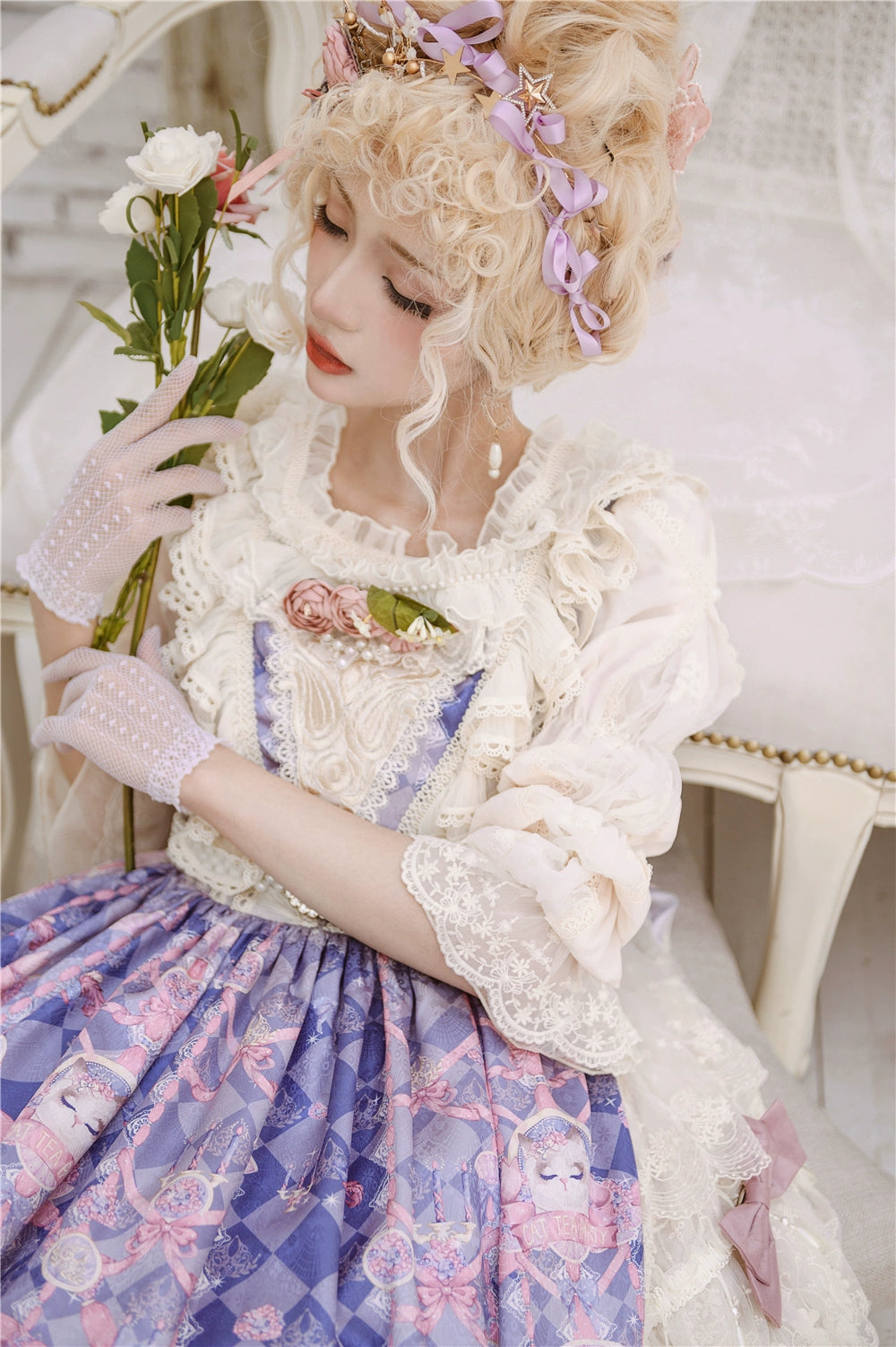 Miss Point~Elizabeth Meow~Classic Lolita Blouse Lotus Root Sleeve Lolita Shirt 40686:673494