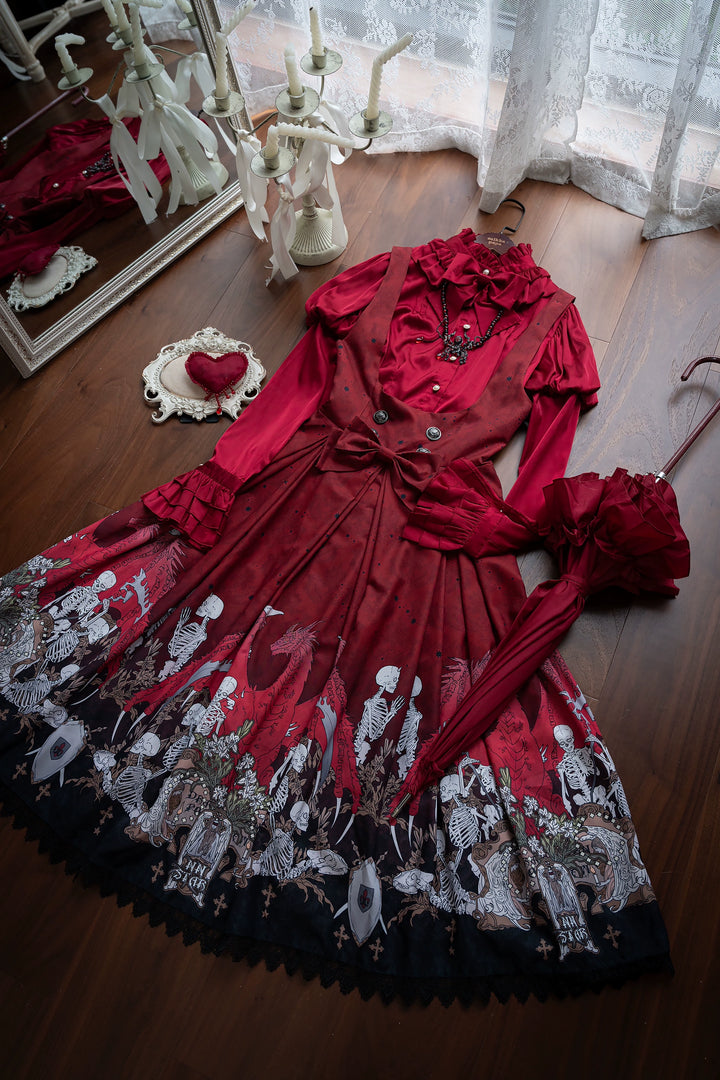 Nn Star - Dragon Bone Lily - Bone Printed Bust-Supporting Gothic Lolita JSK