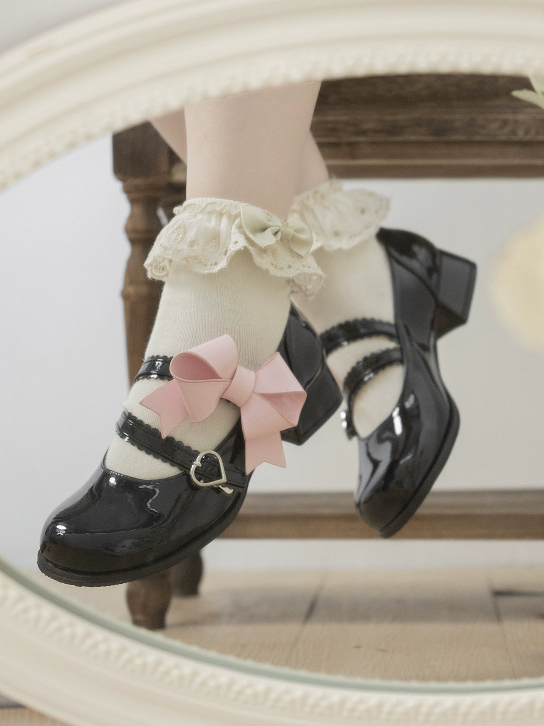 Dolly Doll~Apple Candy~Mary Jane Lolita Shoes Bow PU Low-Mid Heel Shoes   