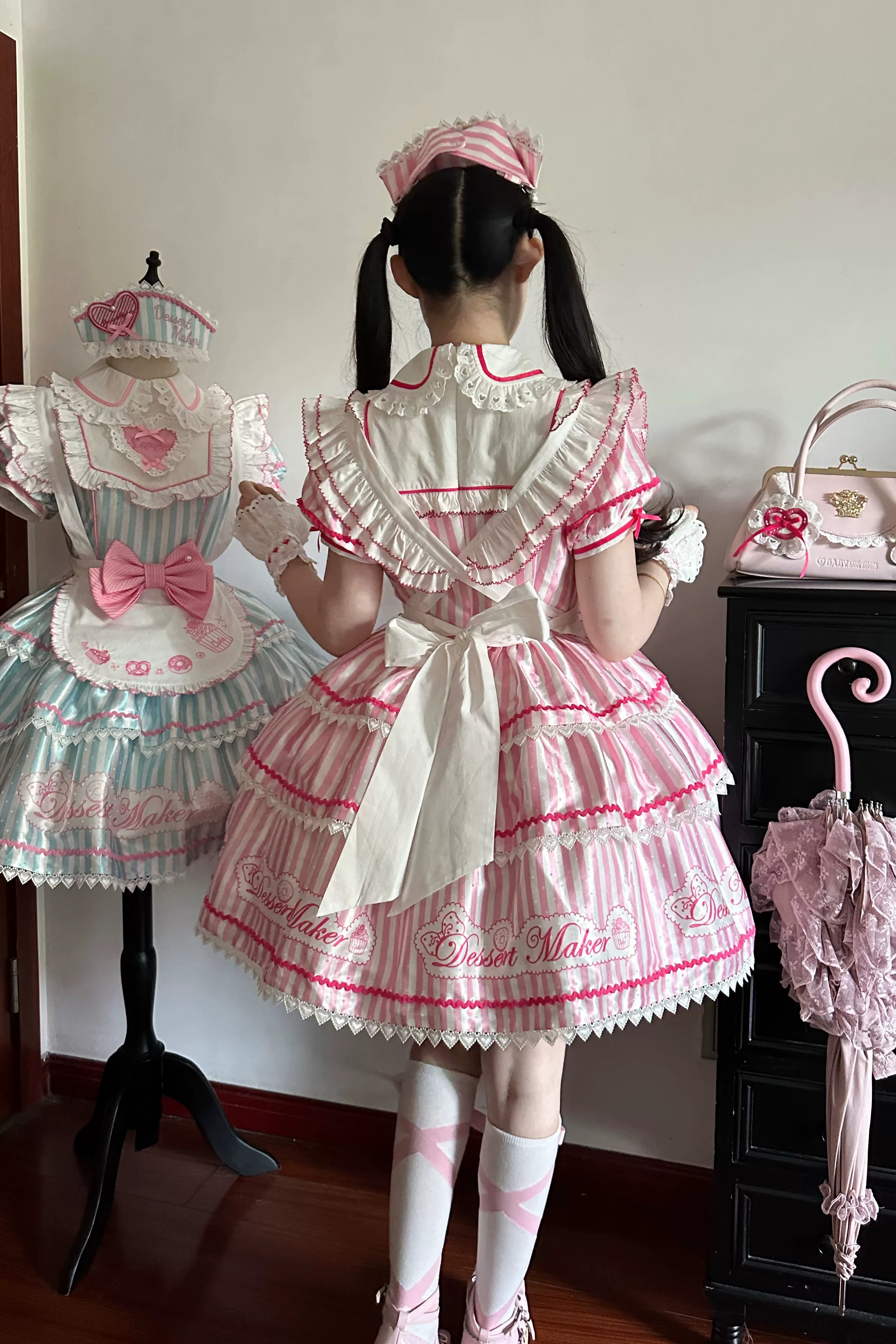 Sweet Butler - Maid Lolita Striped OP Dress, Embroidered Collar 45379:851058