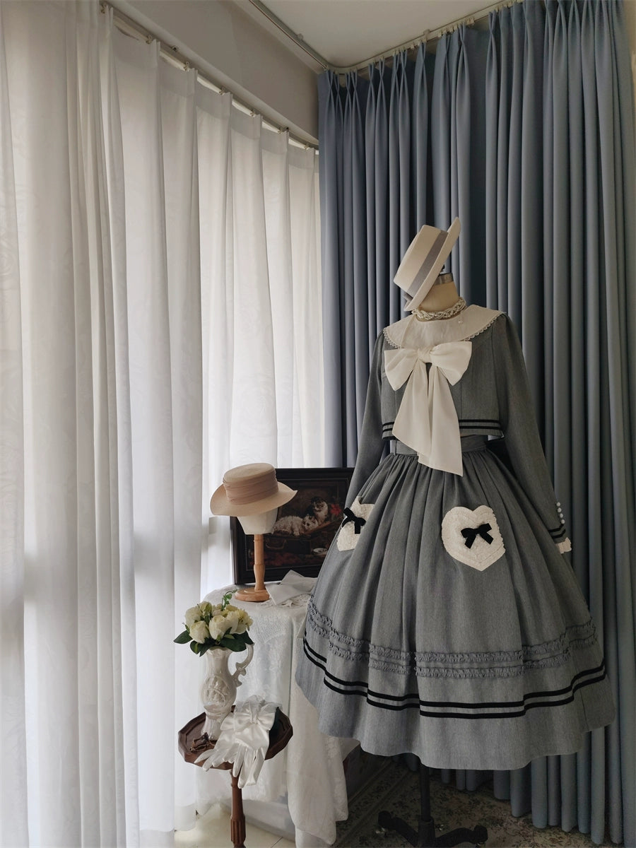 Blessing Cat~Vintage Lolita Dress Set Spring Autumn Elegant Lolita Set XS Gray set 