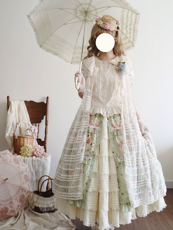 Miss Point~Cat Rose Tea~Sweet Lolita Tulle Cardigan and Long Skirt Overlay