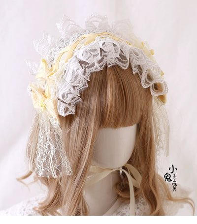 Xiaogui~Cinnamon Milk Yellow~Elegant Lolita Hair Accessory KC Headband Bow Hat Clip   