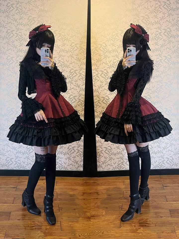 MILU ORIG - Six-Panel Gothic Lolita JSK Dress, Tiered Ruffles