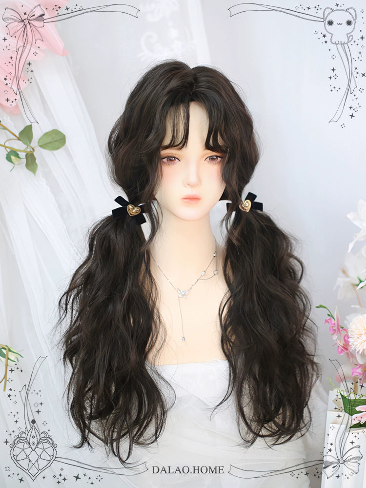 Dalao Home~Fallen~Lolita Curly Wigs Wool Roll Long Hair Black Tea  