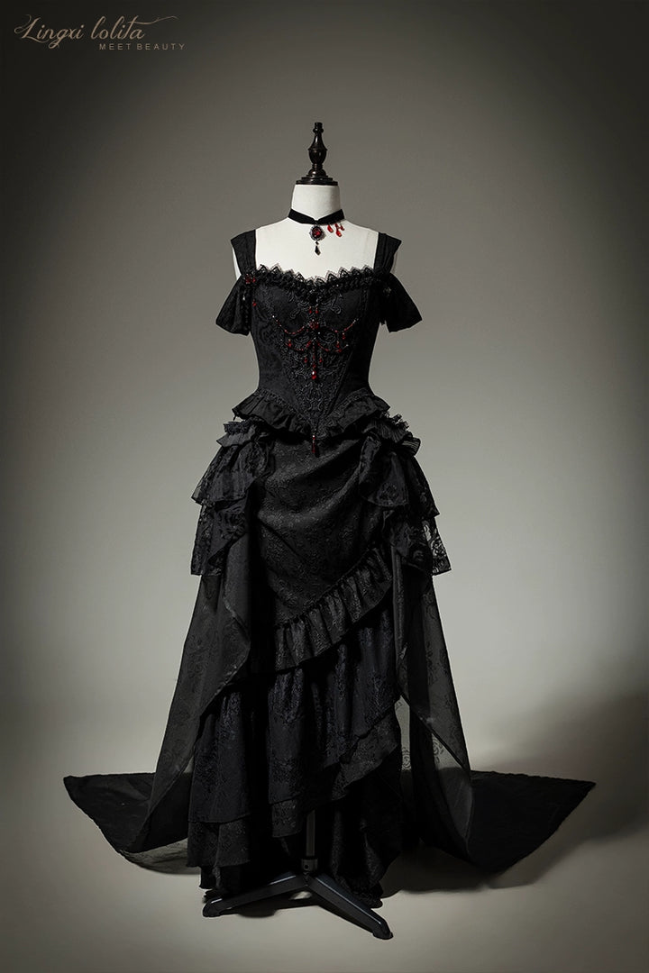 Lingxi Lolita~Lord of the Night~Gothic Lolita Skirt Suit Mermaid Skirt and Fishbone Bodice 42159:730297