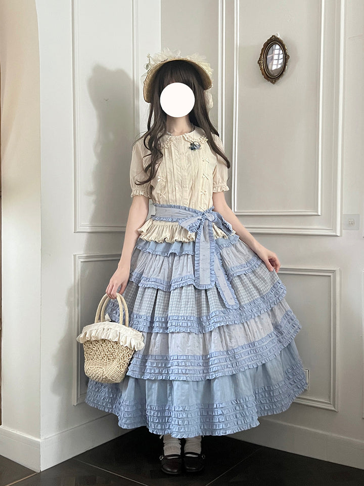 Miss Point~Garden Sunflower~Country Lolita SK Patchwork Tiered-Ruffles Skirt