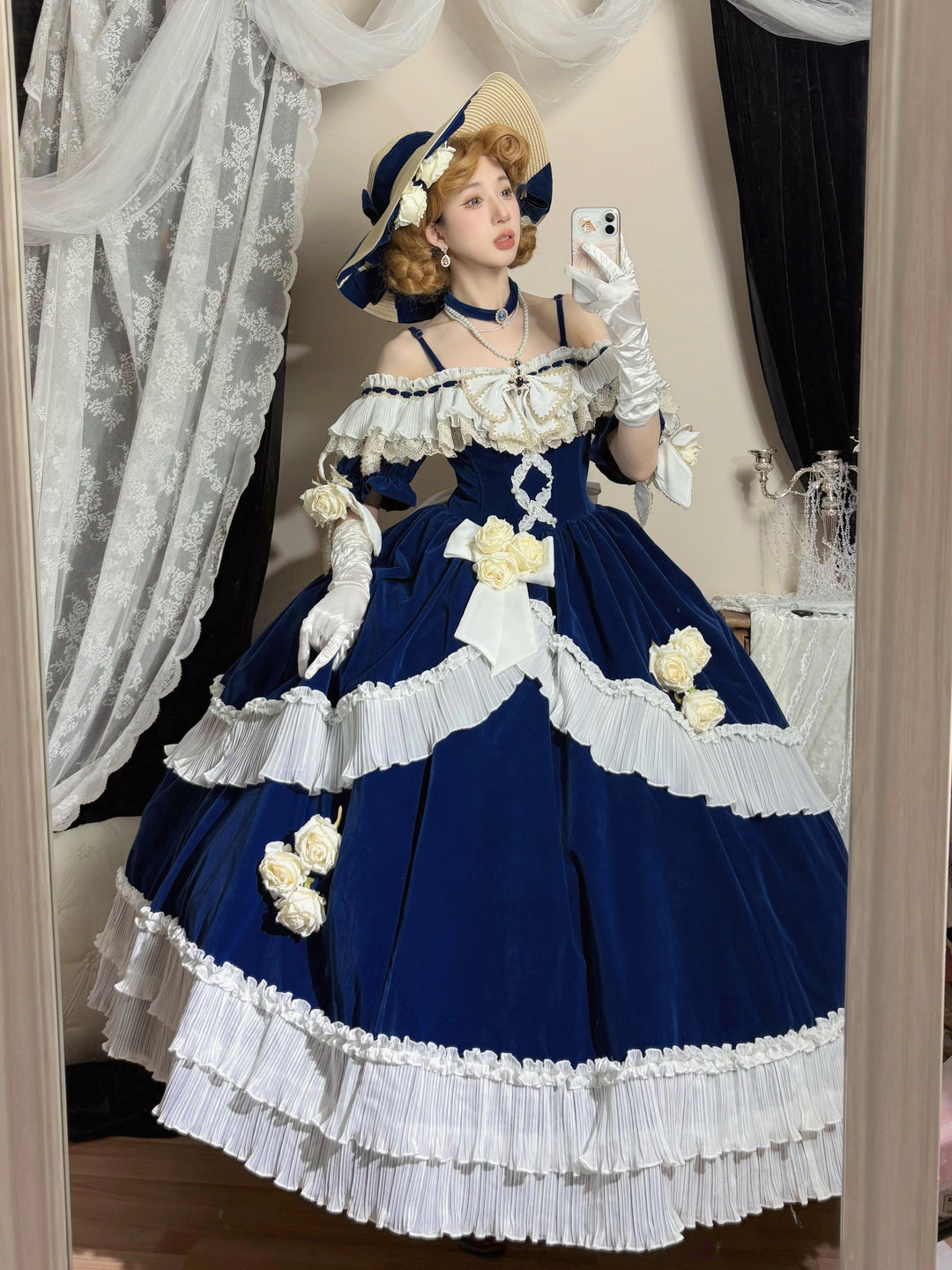 Meowing and fruity~Rose Ode~Elegant Lolita Accessories with Rose Decorations Blue OP - BNT only