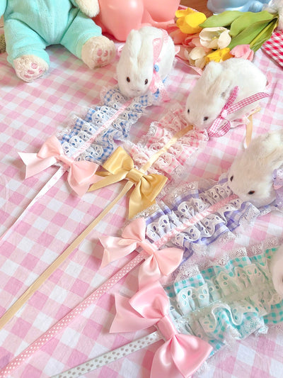 Fluff Mollie~Sweet Lolita Plaid Rabbit Hair Band Multicolor pink  