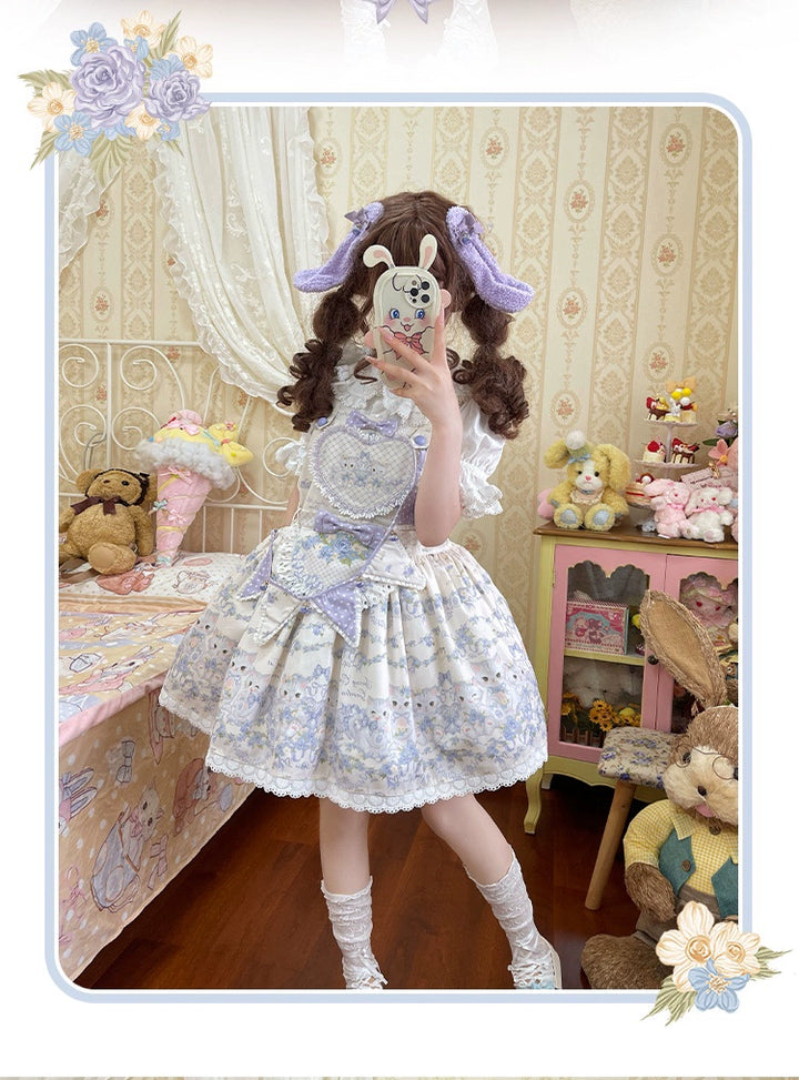 Akiyama Future Studio~Rose Cat~Sweet Lolita Salopette Floral Print Dress   