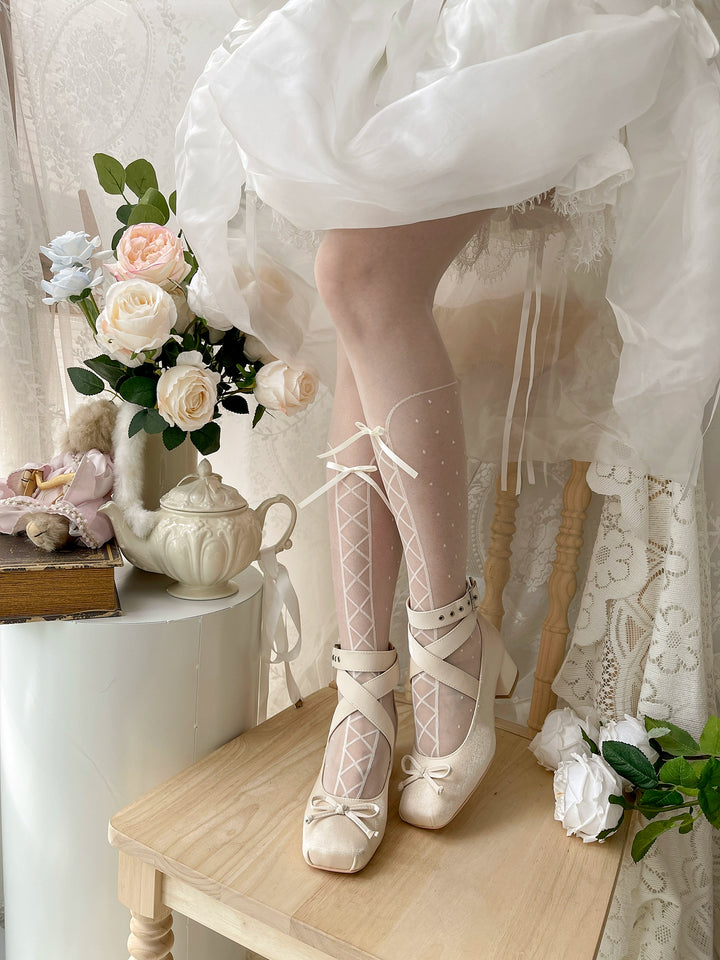 MODO~Elegant Lolita Heels Shoes Square Ballet Shoes   