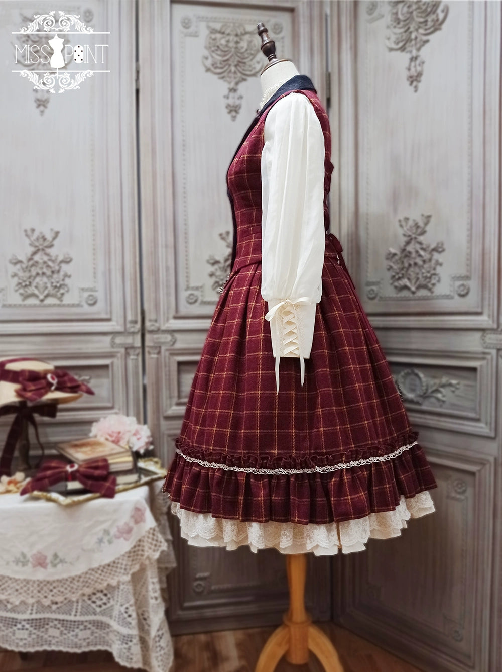 (BFM)Miss Point~Rose~Elegant Lolita Fishbone Grid Skirt Customized 32512:384940