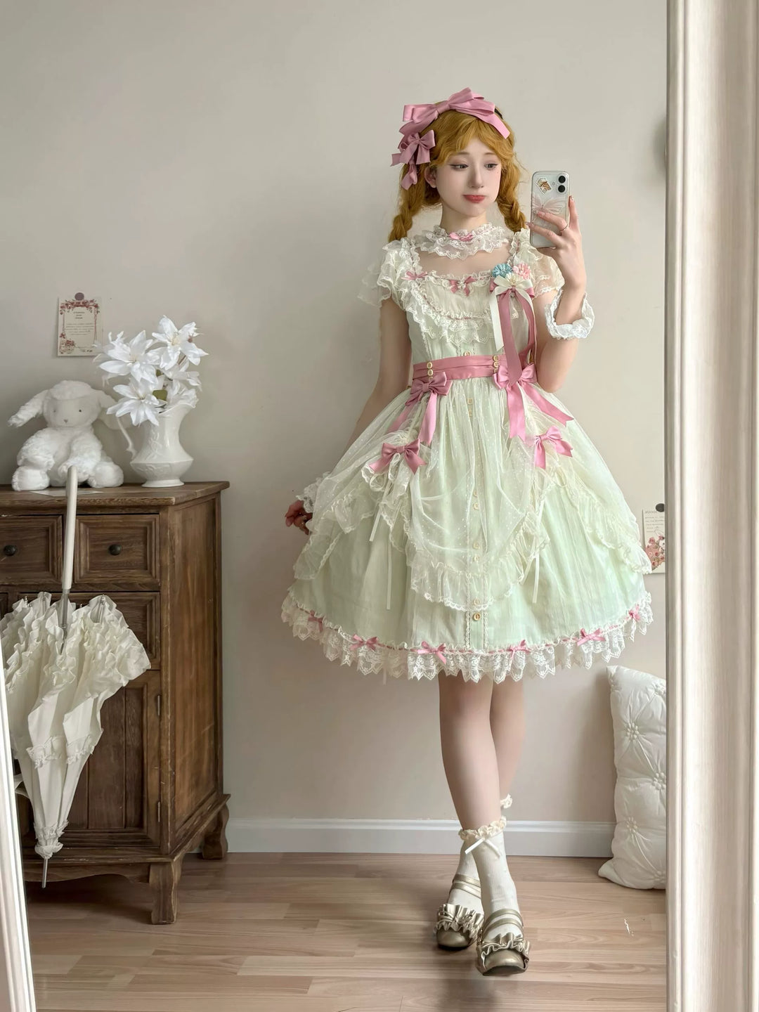 Uncle Wall Original - Fluttering Cherry Spring Strings - Cotton Sweet Lolita JSK Dress