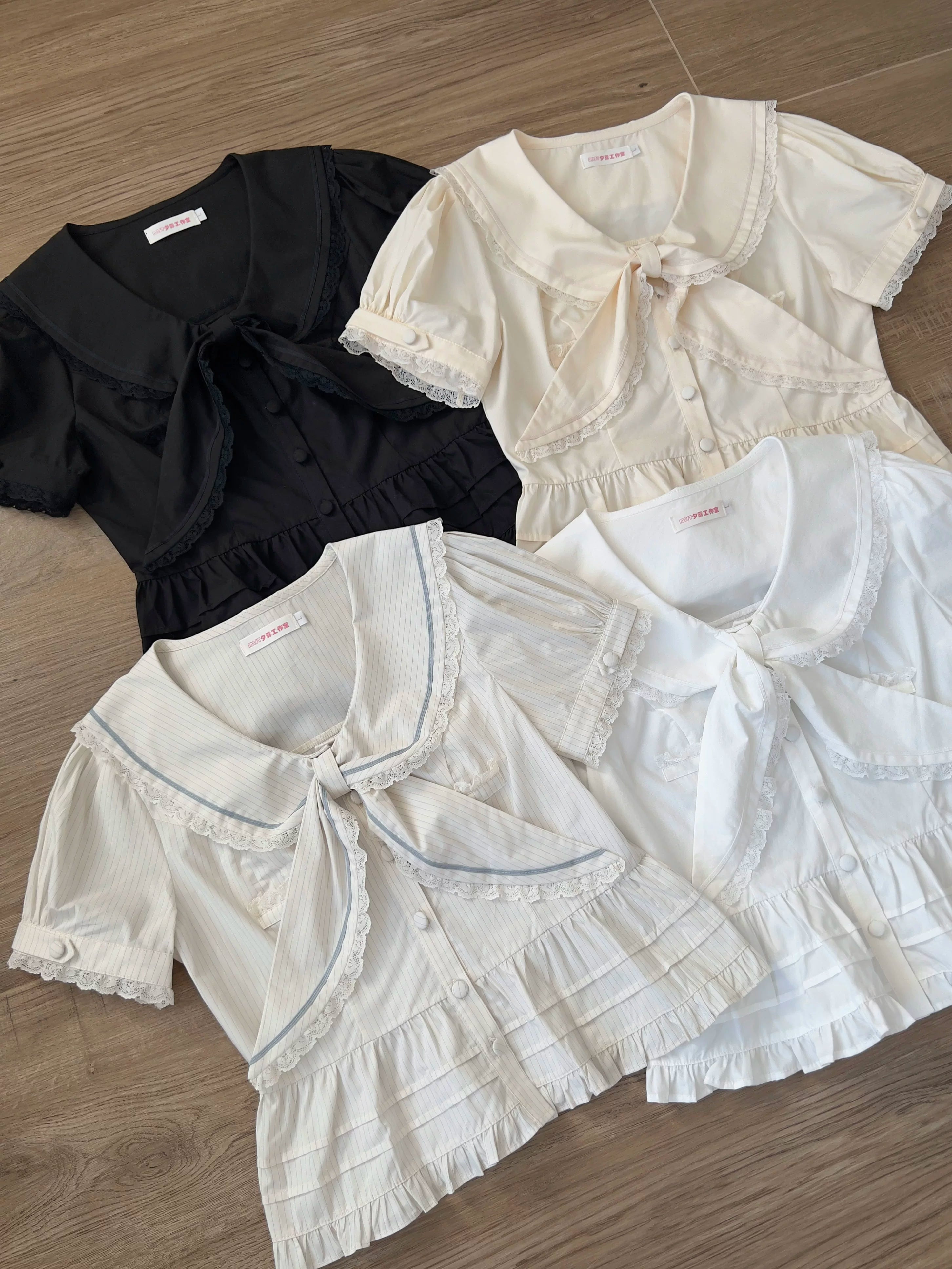 Cotton Kawaii Lolita Blouse, Lace Sailor Collar 45787:862406