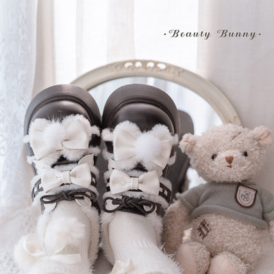 Beauty Bunny~Kawaii Lolita Shoes Fleece Round Toe Leather Shoes   