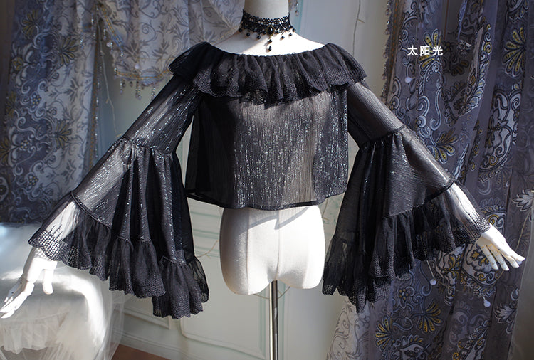 (Buyforme)Fairy Tales~Fate Quartet Bridal Lolita Gothic Accessories Blouse black free size princess sleeve blouse