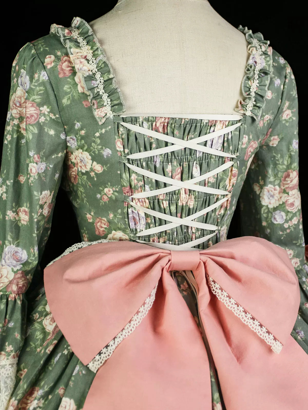 Classic Lolita Rococo Floral Print OP Dress, Lace Hime Sleeve 45668:857630
