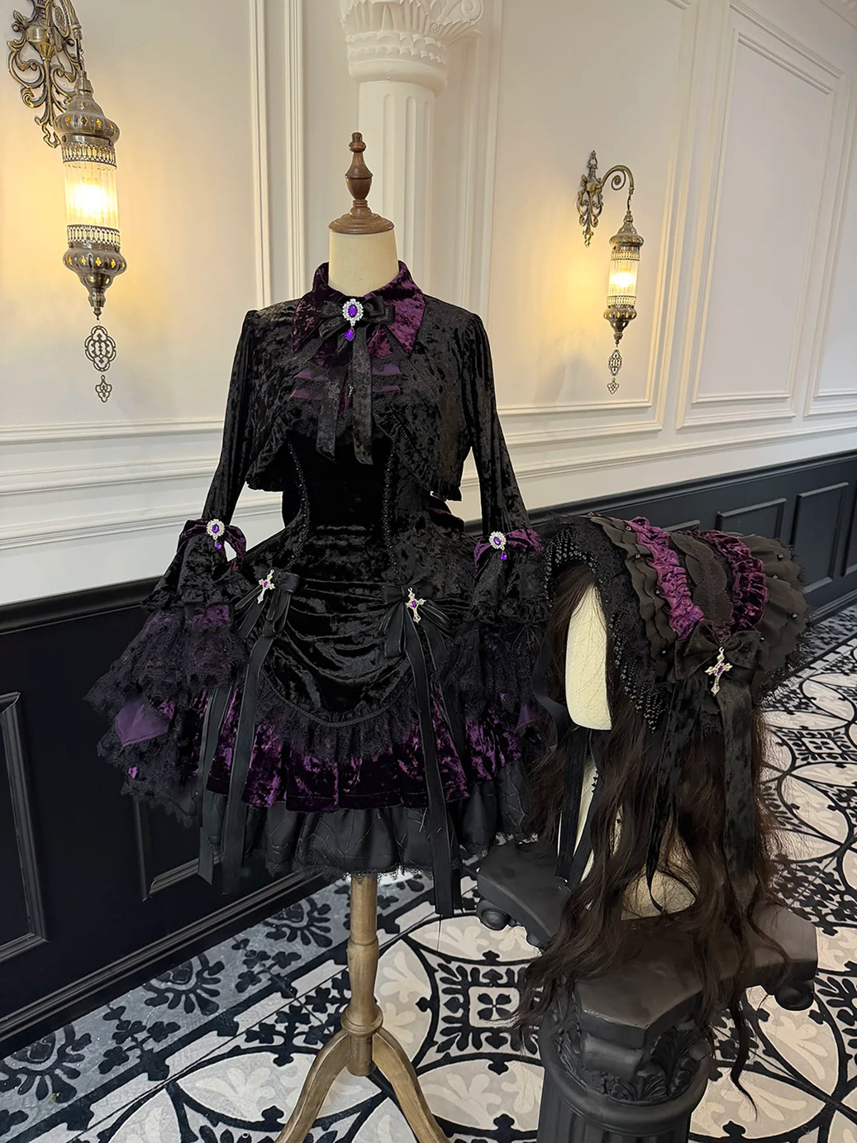 Dark Raven Poem - Gothic Lolita JSK & Bolero Dress Set, Diamond Velvet (Purple / L M S XL) 45967:869801