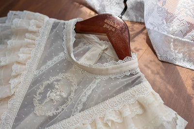 Nectarine White Tea~Elegant Lolita Beige Flower Print Dress   