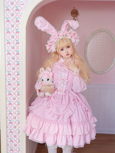 (BFM)Catlow Rabbit~Black Lolita Doll OP/JSK with Adjustable Elasticity S OP light purple pink 