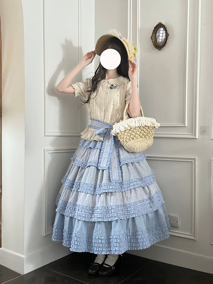 Miss Point~Garden Sunflower~Country Lolita SK Patchwork Tiered-Ruffles Skirt