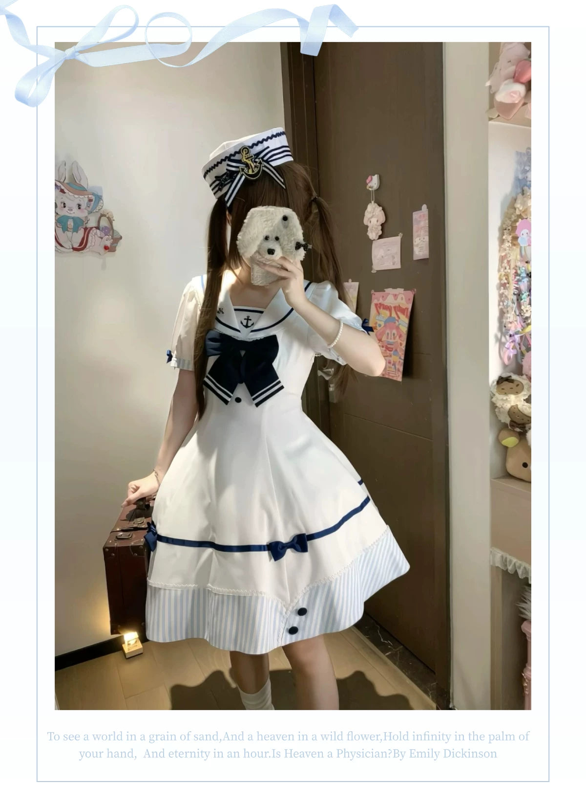 Little Sea Breeze - Summer Sailor Lolita OP Dress with Detachable Bow 45712:859214