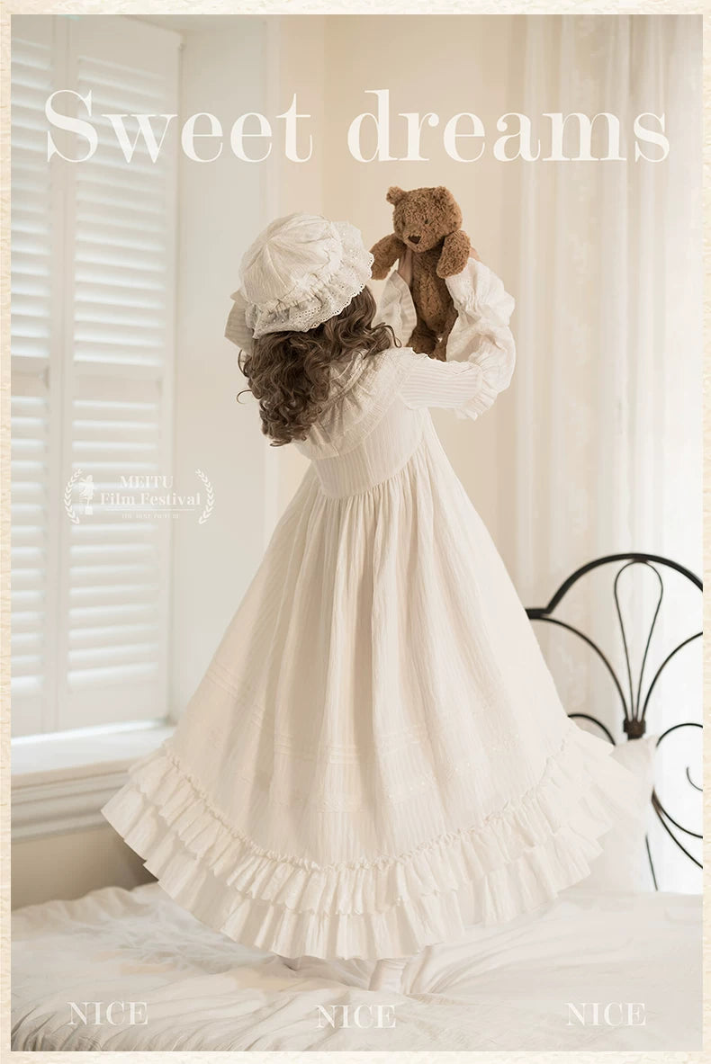 White Goodnight - Doll-like White Long Lolita OP with Ruffles 45535:852387