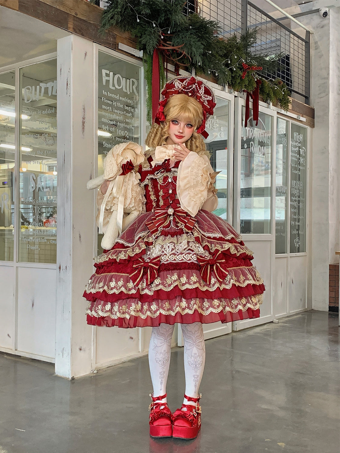 Hanguliang - Gem Crown - Sweet Lolita JSK Suit Tiered Ruffles Doll-Like Dress and BNT 42610:747526