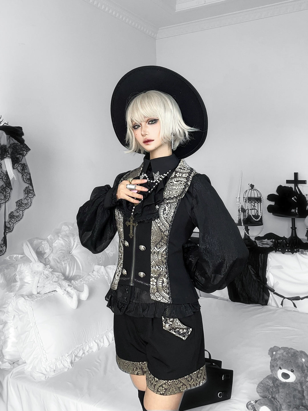 Little Dipper~Silver Elimination~Ouji Lolita Blouse with Long Sleeves and Jabot