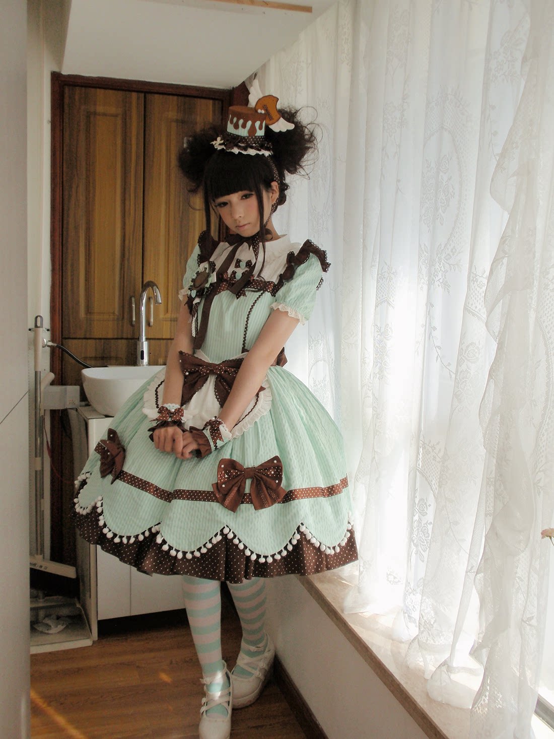 Biscuit Tata - Doll-like Sweet Lolita Dress, Detachable Chocolate Bows 45852:865150
