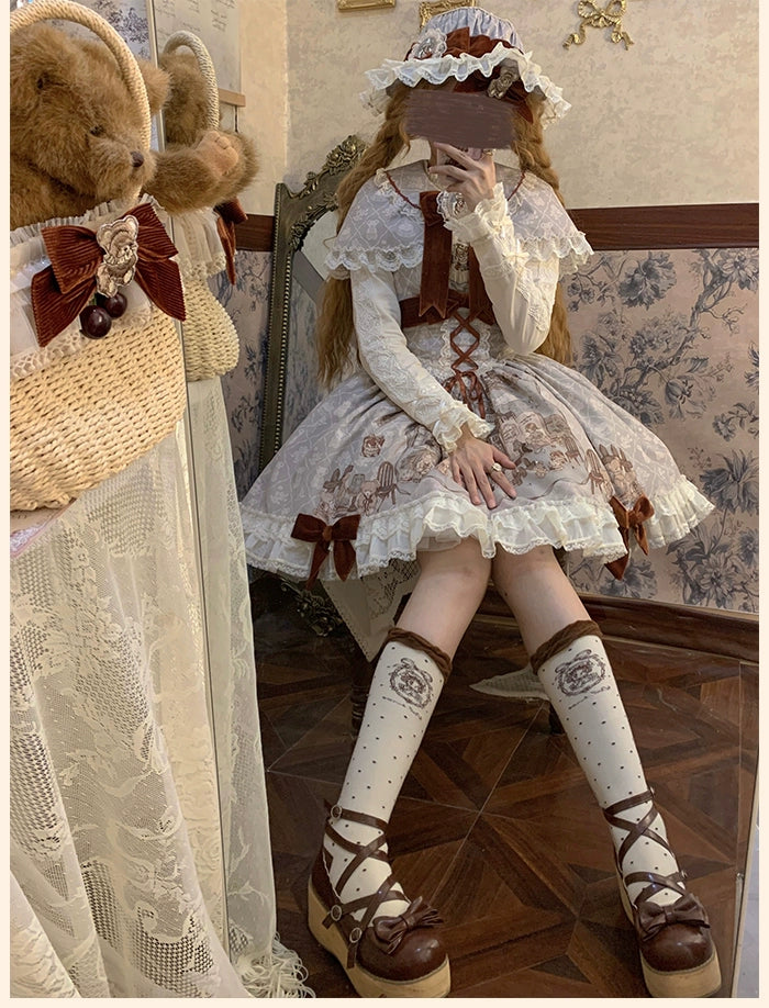 Alice Girl~Bear Castle~Sweet Lolita Dress Natural Waist JSK