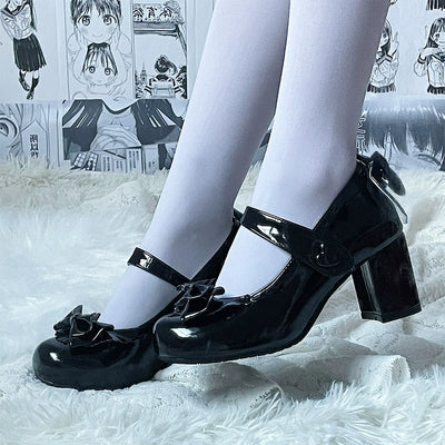 Fairy Godmother~Elegant Lolita Heels Shoes Mary Jane Shoes 34 Black patent leather - high heels 