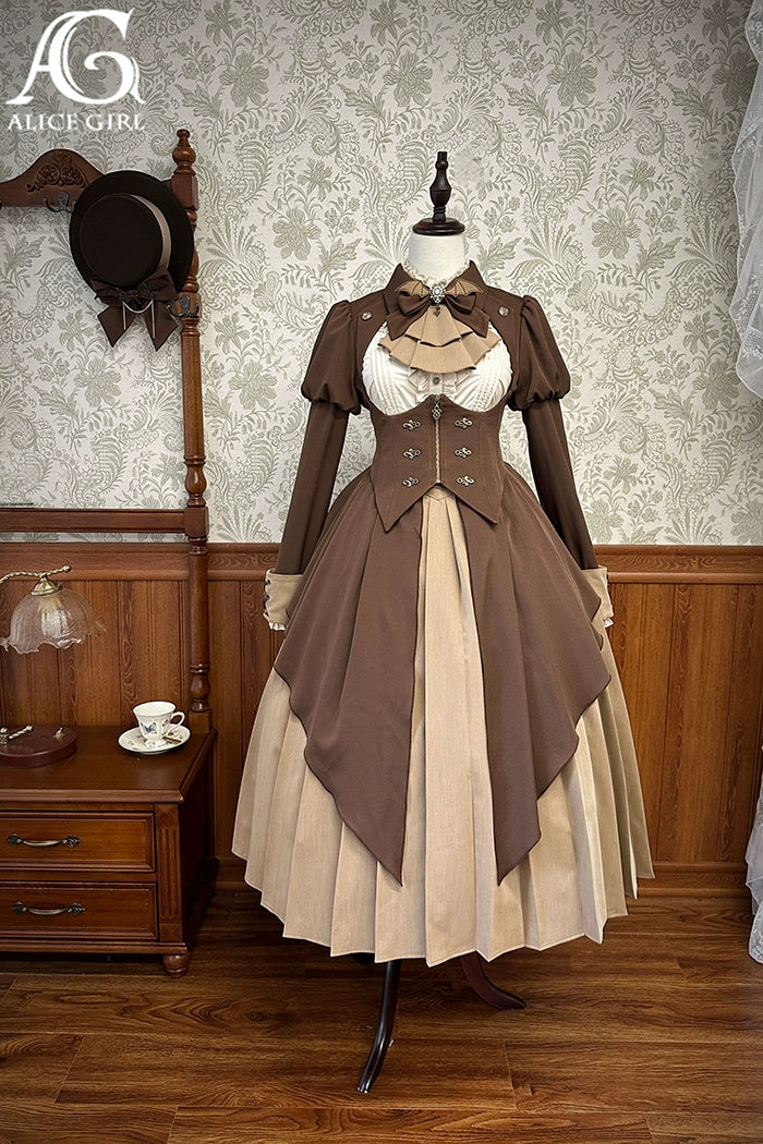 (BFM)Alice Girl~Two-Piece Lolita Dress~Detective Butler Blazer Long Sleeve OP XS Coffee (jacket + long OP dress) 