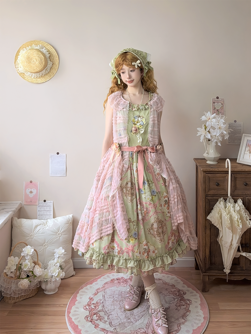 Miss Point~Cat Rose Tea~Sweet Lolita Tulle Cardigan and Long Skirt Overlay 42141:728112