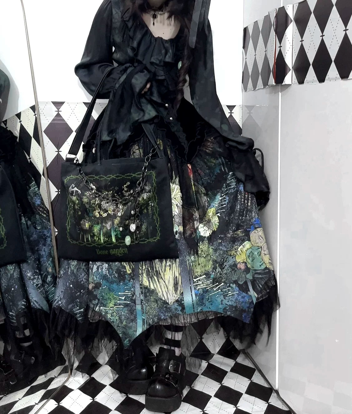 Bone Garden - Gothic Lolita Printed Tote Bag, Adjustable Strap 45188:839585