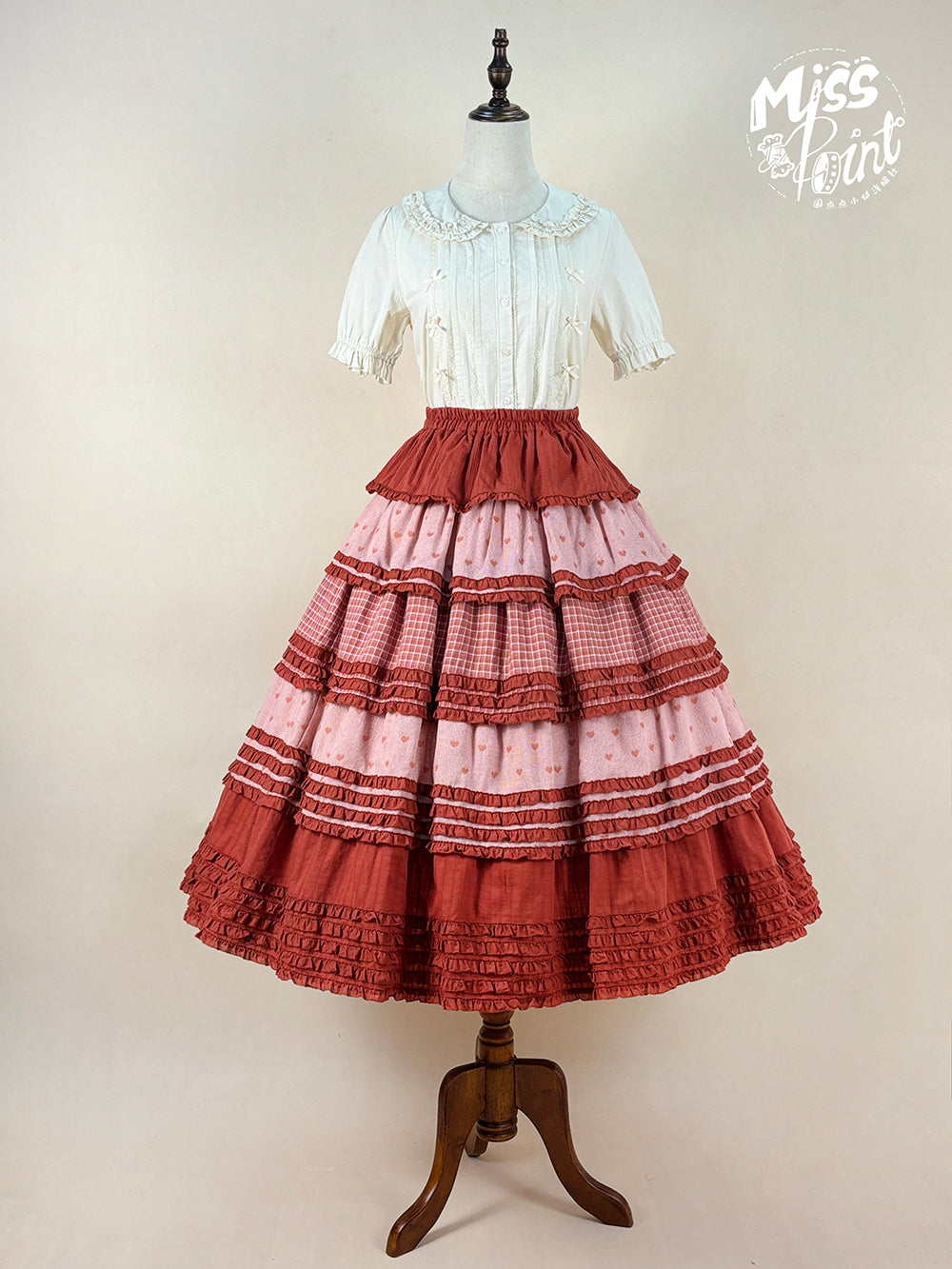 Miss Point~Garden Sunflower~Country Lolita SK Patchwork Tiered-Ruffles Skirt (L M S) 42511:742978