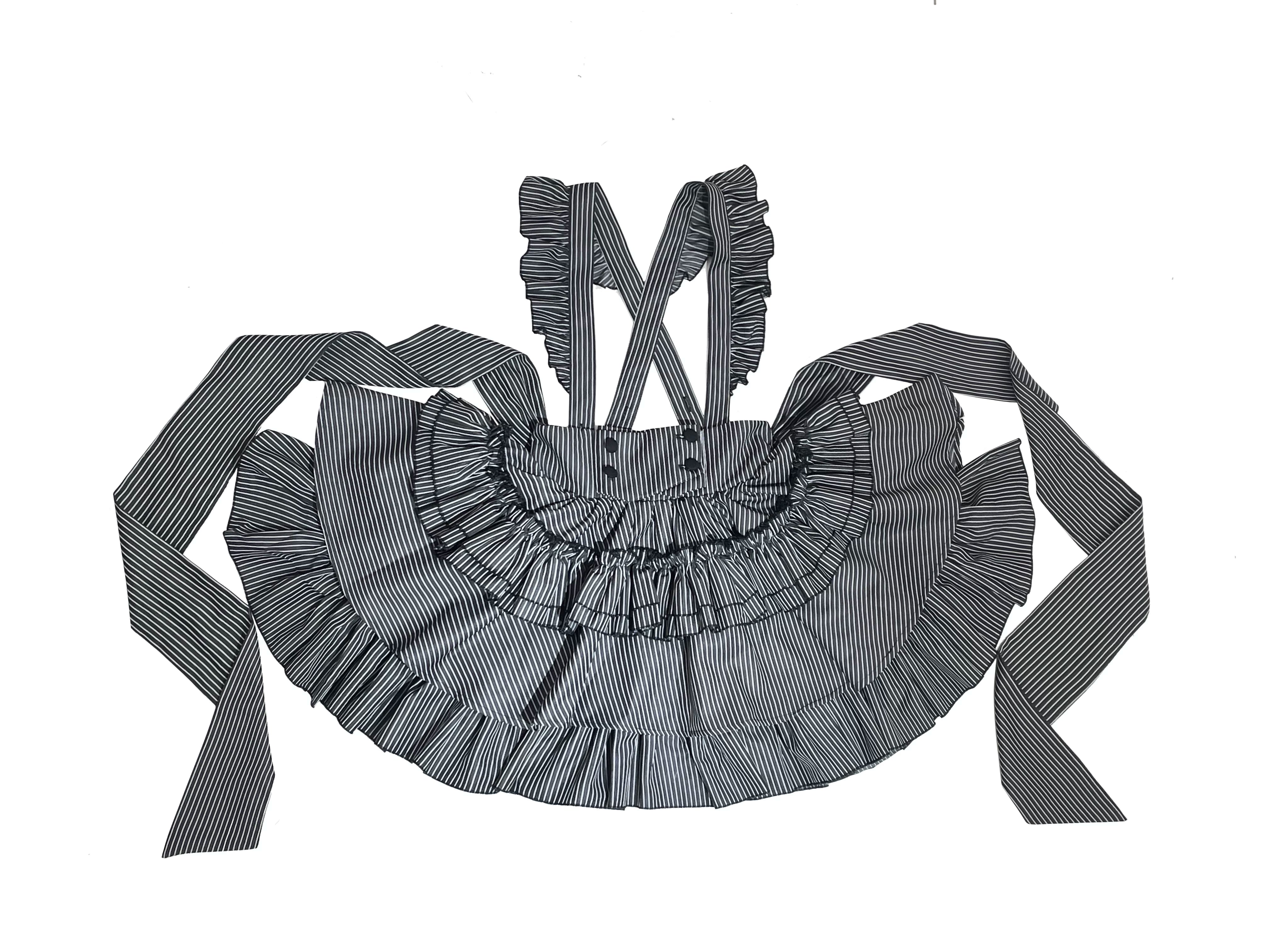 Doll Gift Box - Gothic Lolita Striped Blouse & Skirt Set, Back Zipper Black-gray Striped - SK Only S