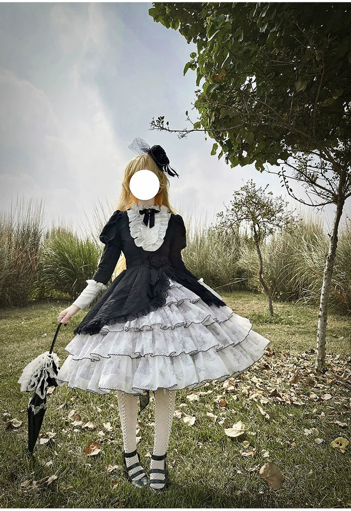 Buling Moon~Vintage Elegant Lolita OP Dress Black White Dress   