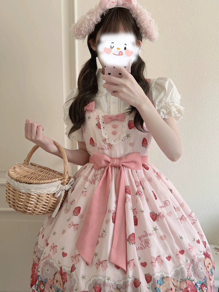 Polaris Lolita~Rabbit Berry Gift Box~Sweet Lolita JSK Pink Lolita Dress   