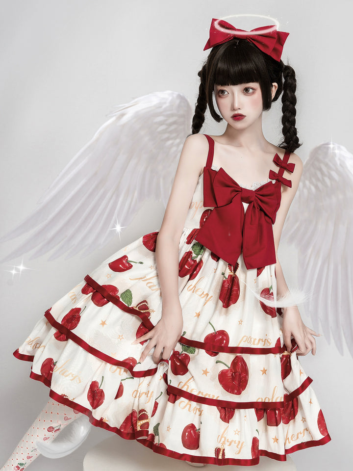 Polaris Lolita~Cherry Crown~Sweet Lolita JSK Three-tiered Skirt Dress