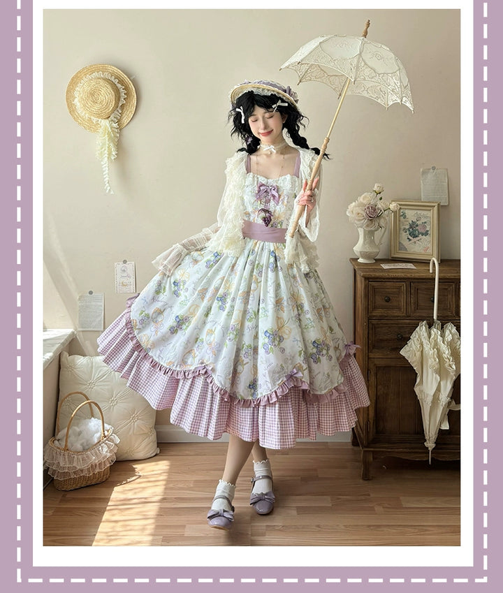 Qianmu~Blueberry Summer~Classic Lolita JSK Dress with Large Hem and Cotton Lining