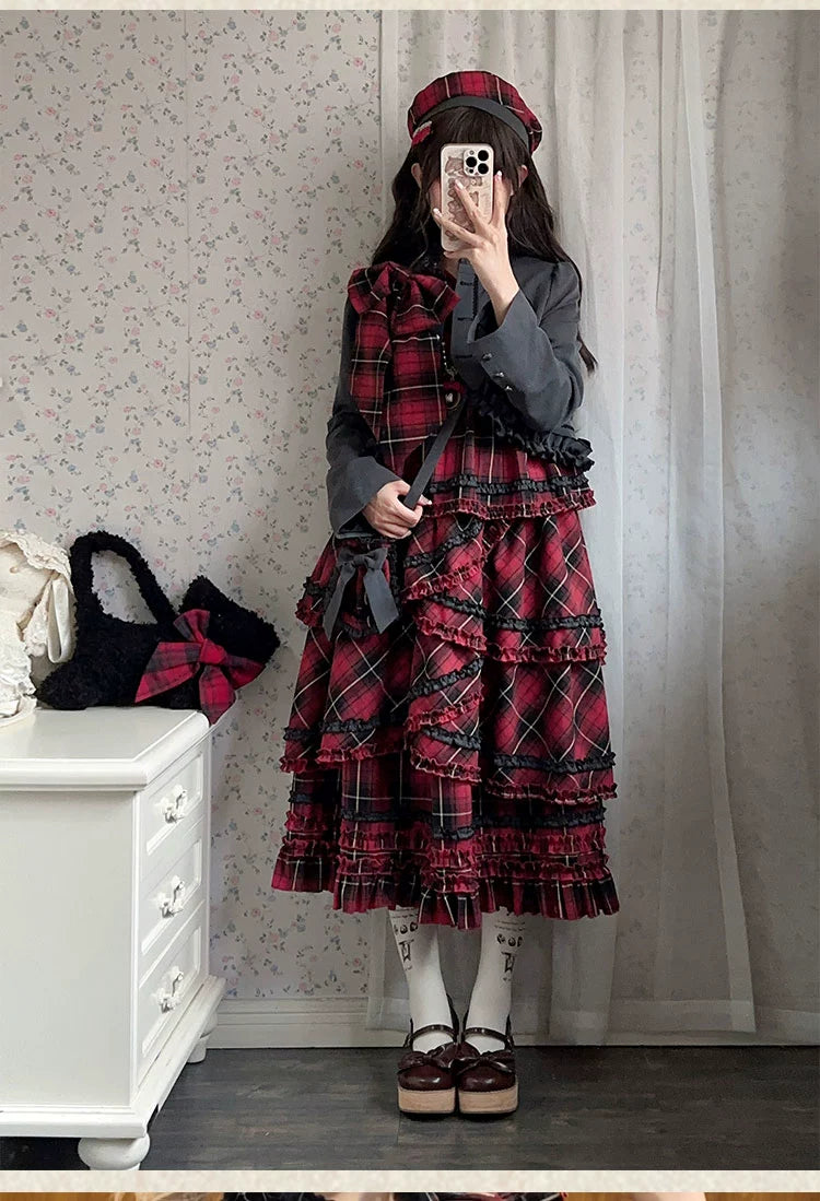 Honey Machine - Scotch Accordion - A-Line Plaid Daily Lolita JSK, Short Coat 44302:803305