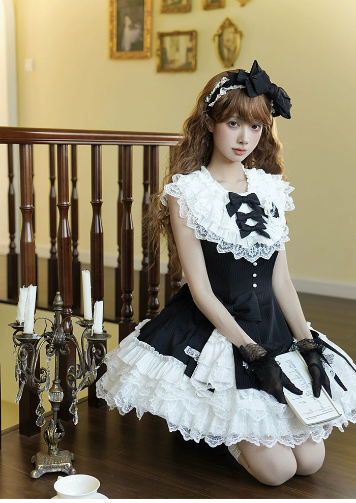 Alice Girl~Arrogant Miss~Sweet Lolita Jumper Dress with Tiered Lace Skirt