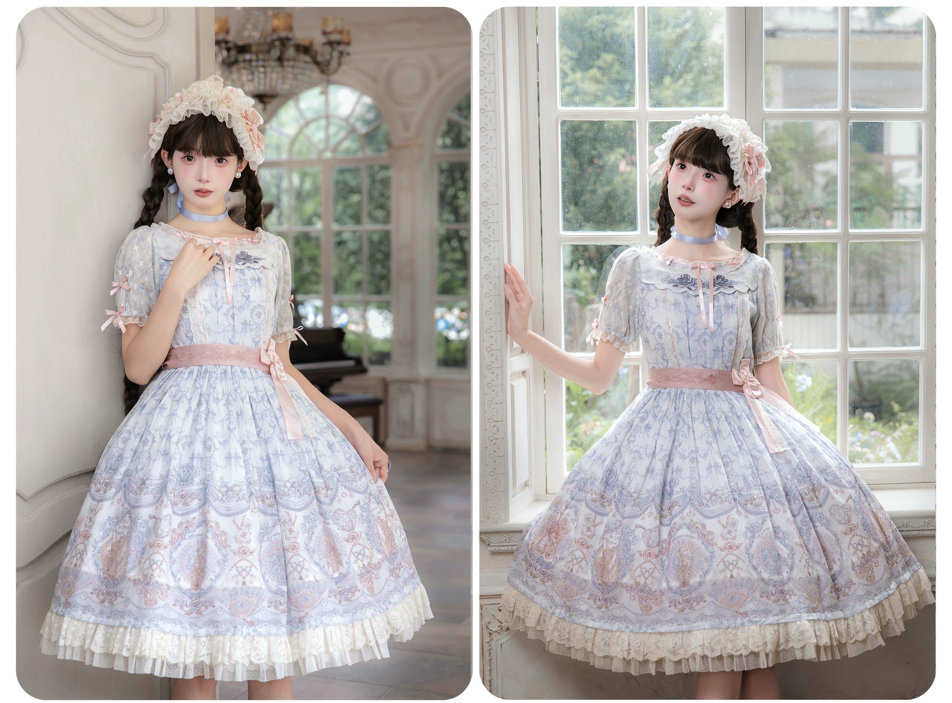 Rose Fragrance - Classic Lolita Lace JSK & OP Dress, Rose & Perfume Bottle Print 45850:865580